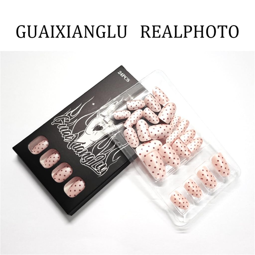 24 Pieces Glossy Oval Press ons Short Matte Coffee Dots False Nails for Women and Girls Christmas Holiday Nails