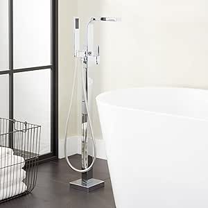 Signature Hardware 448448 Hibiscus Floor Mounted Tub Filler Faucet - Includes Hand Shower, Less Valve - Chrome