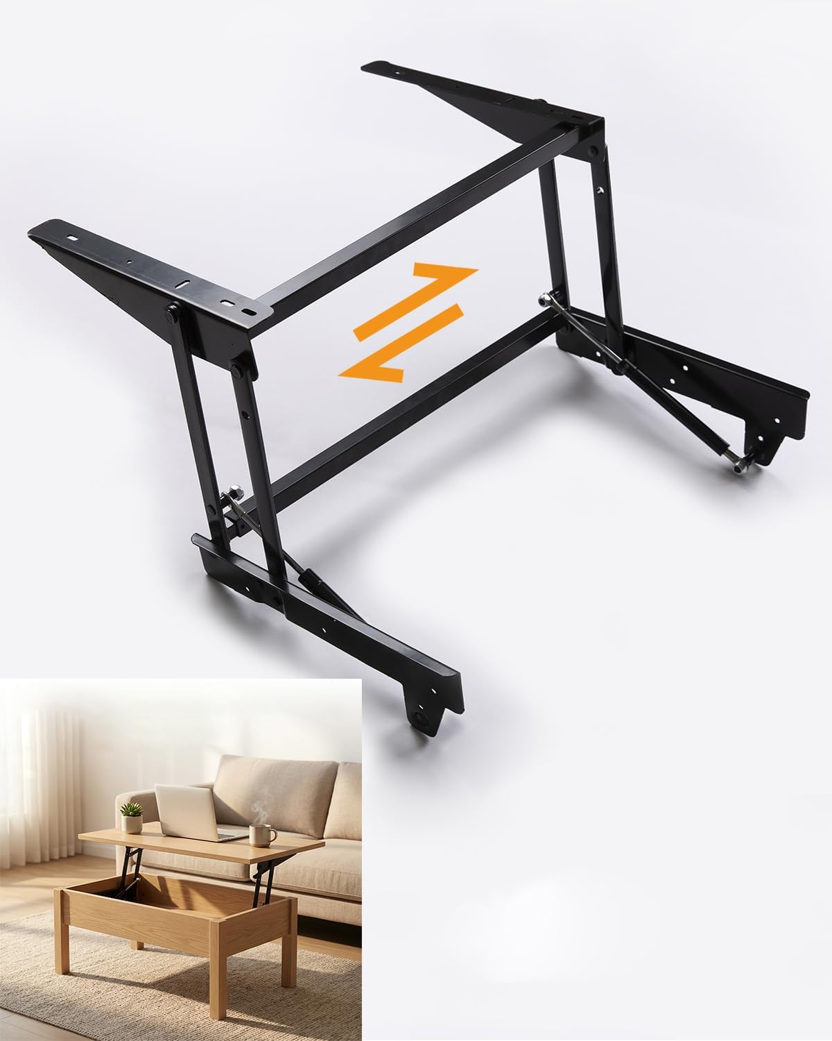 1Pack Size Can Be Adjusted at Will Multifunctional Lift Coffee Table DIY Hardware，Heavy Duty Lift Mechanism with Gas Springs,Table Lift Mechanism,Black,Adjustable Size Range 20"-35"