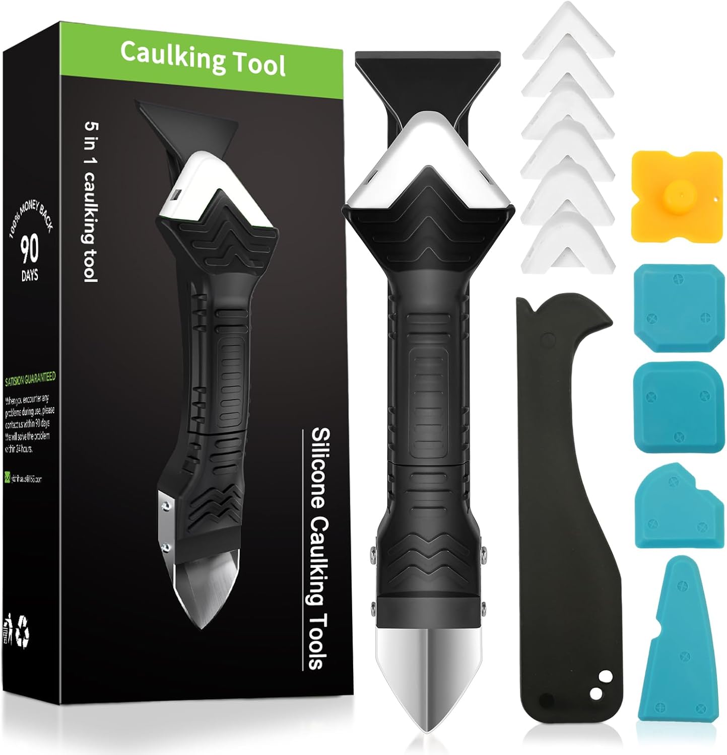 Caulking Tool 5 in 1 Silicone Caulking Grout Removal Sealant Finishing Tool with Grout Scraper  6 Exchange Silicone Pads  Adhesive Residue Scraper Seam Repair Kit for Kitchen Bathroom White