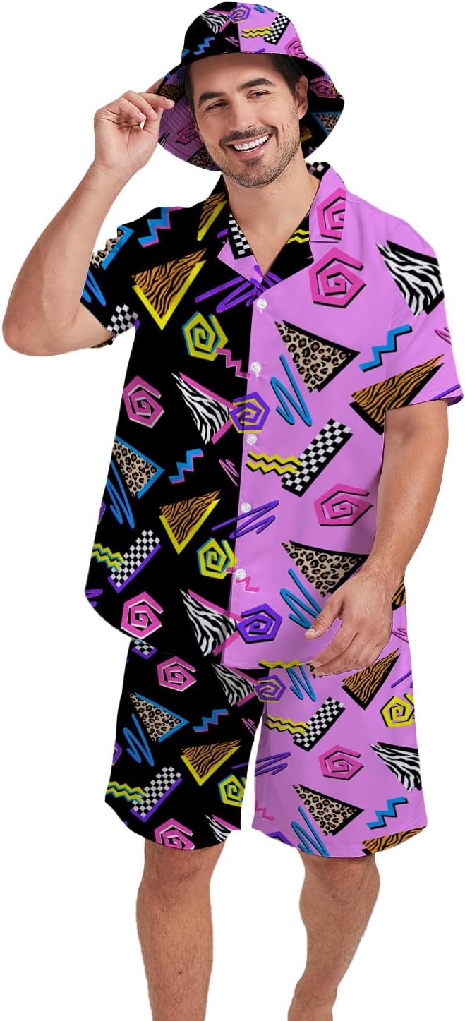 Mens 3 Piece Tracksuit Funny Hawaiian Shirt and Shorts Button Down Beach Shirts for Men with Bucket Hats - Image 4