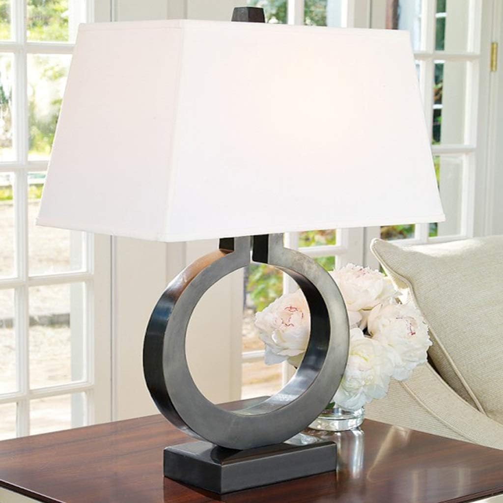 Buy American Modern Ring Wrought Iron Base Table Lamp Reading Lamp Bedside Light Table Lamp E27 Pvc Lampshade