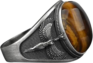 BySilverStone - Tiger's Eye Gemstone Signet Ring Inspired by Goddess Isis, Sterling Silver Oval Ring for Men, Egyptian Myth Rings, Spiritual Jewelry, Wedding Rings, Birthday Gift