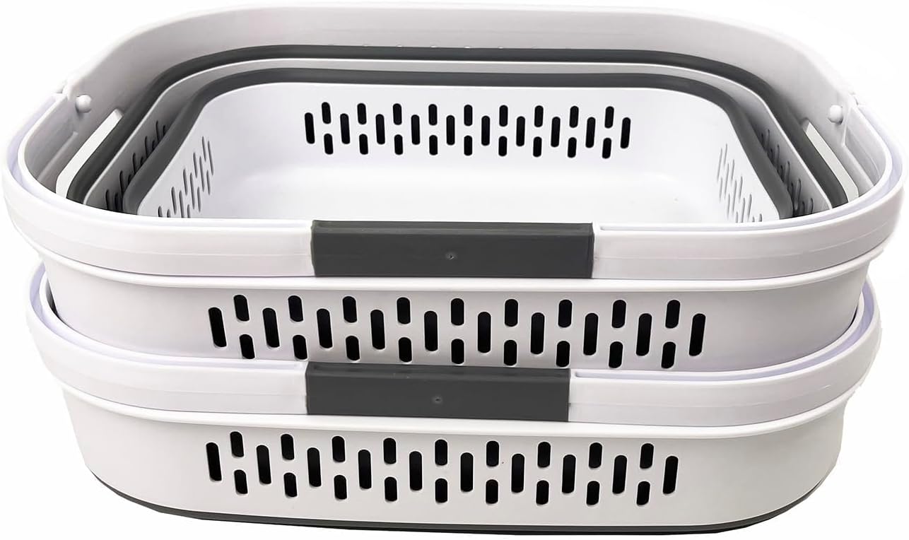 SAMMART 40L (10.5 Gallon) Collapsible Plastic Laundry Basket with Handles - Foldable Pop Up Storage Container/Organizer - Portable Laundry Hamper - Space Saving (2, White/Steel Grey)