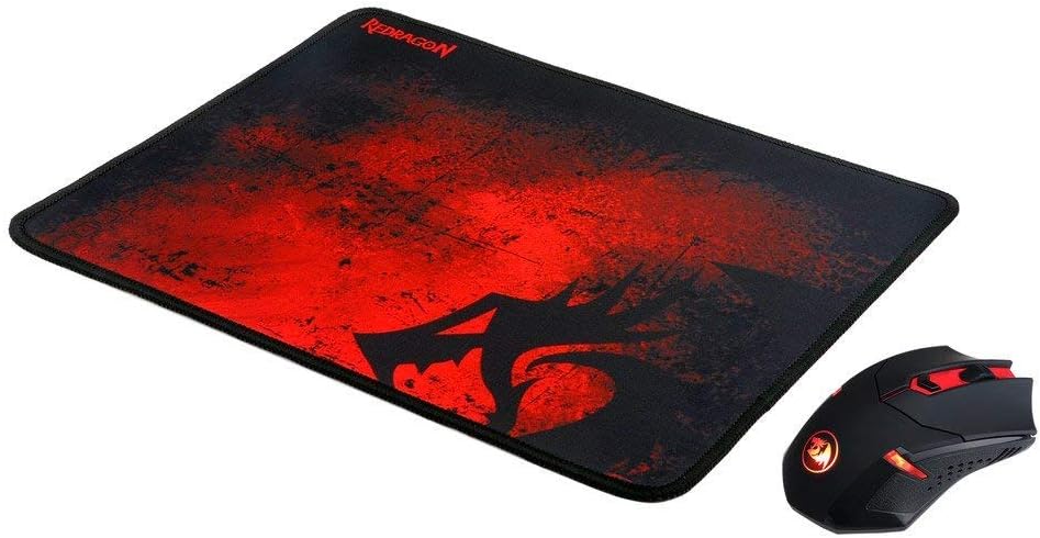 Redragon M601-WL-BA Wireless Gaming Mouse and Mouse Pad Combo, Ergonomic MMO 6 Button Mouse, 2400 DPI, Red LED Backlit & Large Mouse Pad for Windows PC Gamer (Black Wireless Mouse & Mousepad Set)