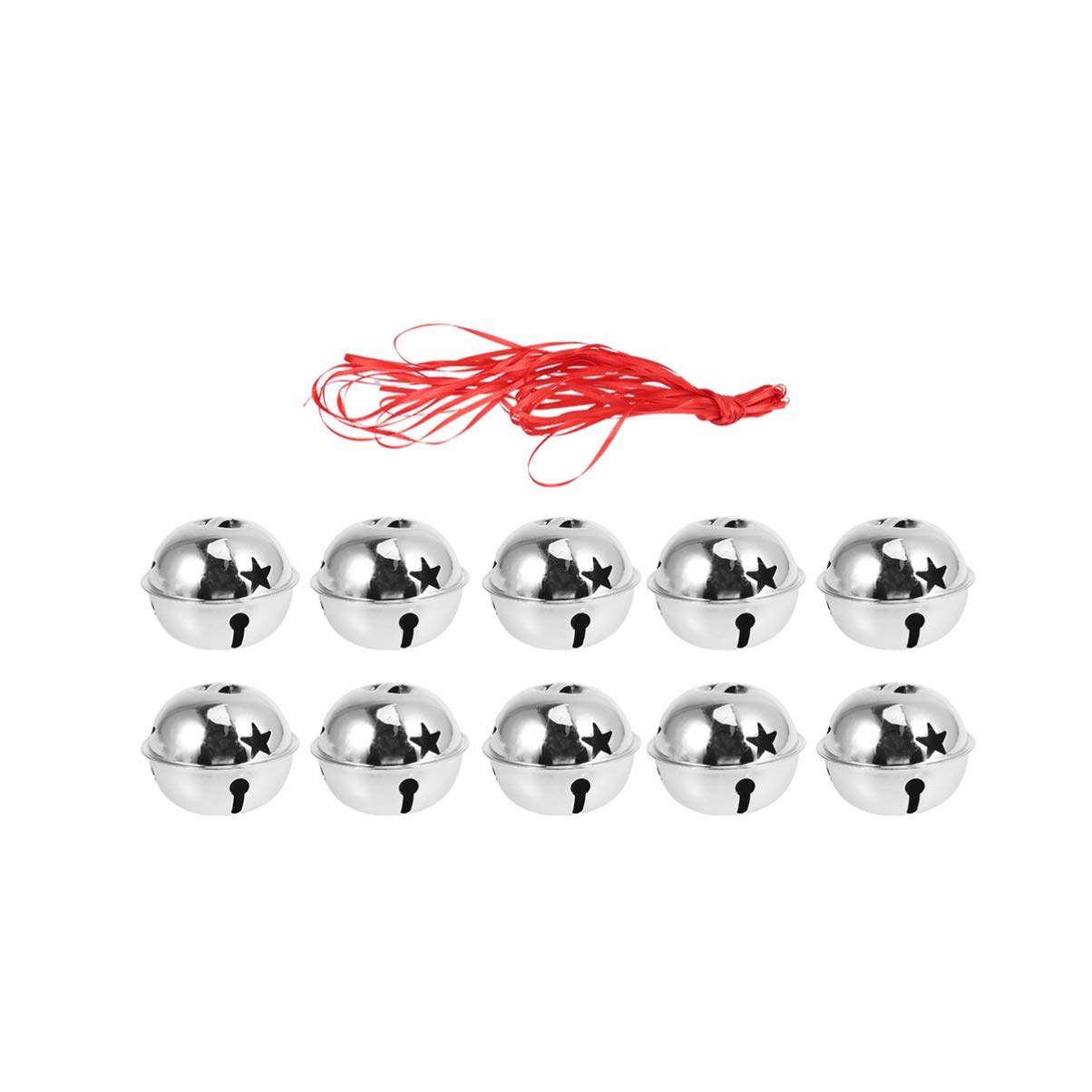 Soimiss Silver 10Pcs 5Cm Christmas Jingle Bells Christmas Star Bells Craft Metal With Ribbon For Xmas Holiday Party Decoration (Silver)