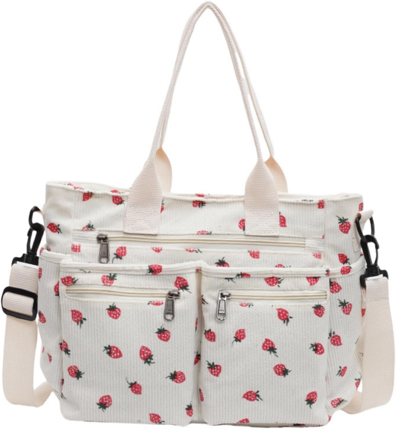 Women Strawberry Bags, Corduroy Everyday Tote Bag Kawaii Shoulder Purse Handbag Crossbody Work Bag