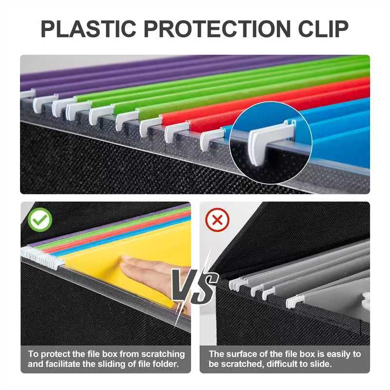 Collapsible File Box with Lid & Plastic Slide - Hanging Document Organizer for Office/Home, 14.96x12.6x10.83 Inch,Black, 1 Pack (No Folders Included)