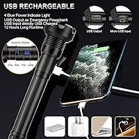 Vista 6 de Hoxida Linternas tácticas recargables LED de alto lúmenes, linterna más brillante Xhp90 con luz lateral de mazorca, potente linterna de emergencia