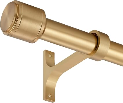 Warm Gold Curtain Rods for Windows 16 to 120 Inch, 1 Inch Diameter Blackout Curtain Rod with Aluminum Cylinder Finials Surround Brackets, Window Curtain Rod for Wall and Ceiling Mount
