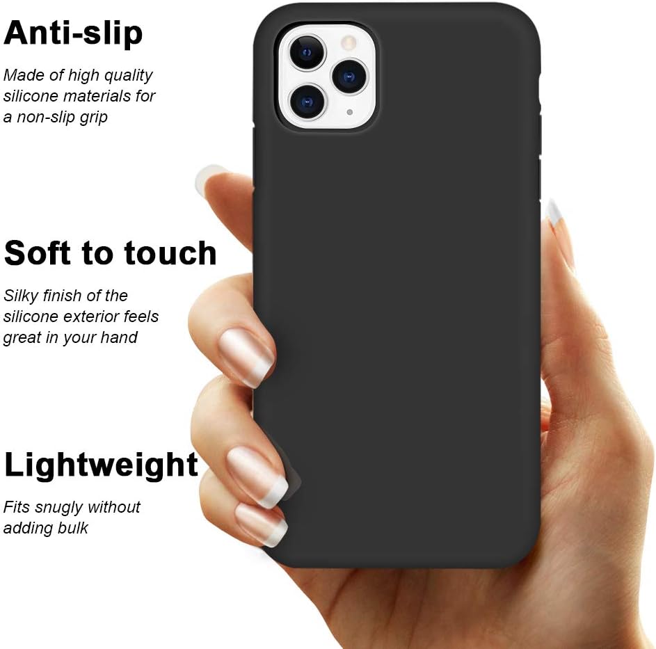 Anuck Case for iPhone 11 Pro Case 5.8 inch, Non-Slip Liquid Silicone Gel Rubber Bumper Case with Soft Microfiber Lining Hard Shell Shockproof Full-Body Protective Case Cover - Black