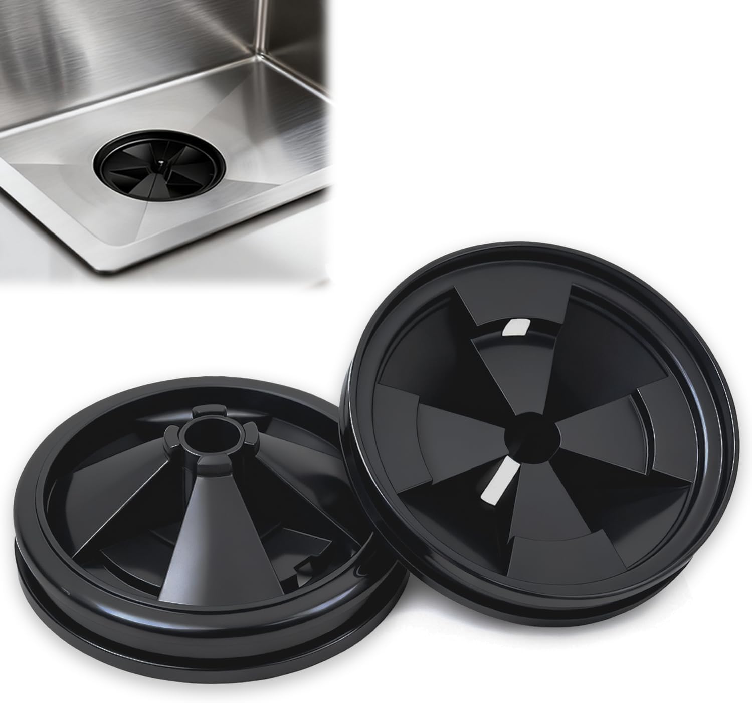 2 Pack 3 3/8" Garbage Disposal Splash Guards, Sink Baffle QCB-AM Replacement for InSinkErator Evolution Series, Quiet Collar Drain Plug, Easy Install Removable Garbage Disposer Accessory, Black Rubber