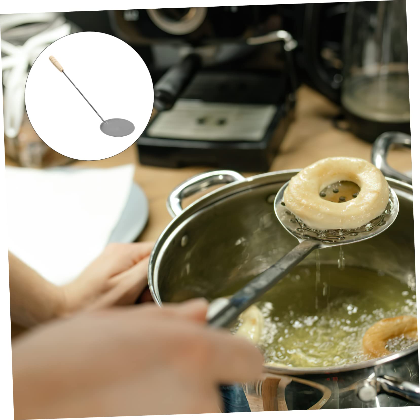 DECHOUS Metal Frying Spoon Non-stick Oil Spoon Home Handle Frying Tool Sturdy for Use for Snack Cake Making