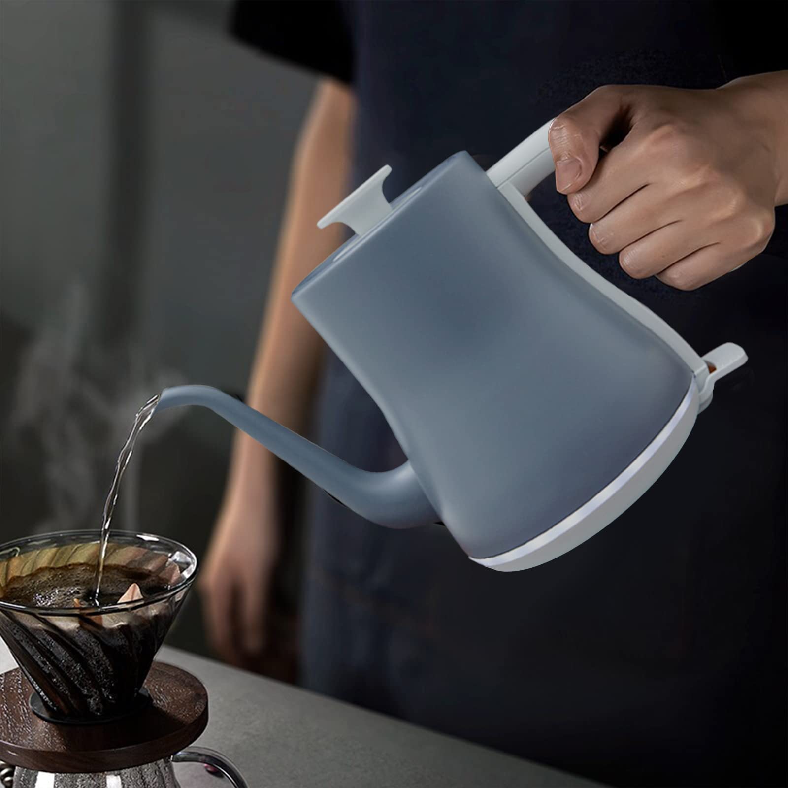 Tetera eléctrica contemporánea para café, té, hervidor silencioso, apagado automático, calefacción de 3,5 minutos, café, tat/negro/gris