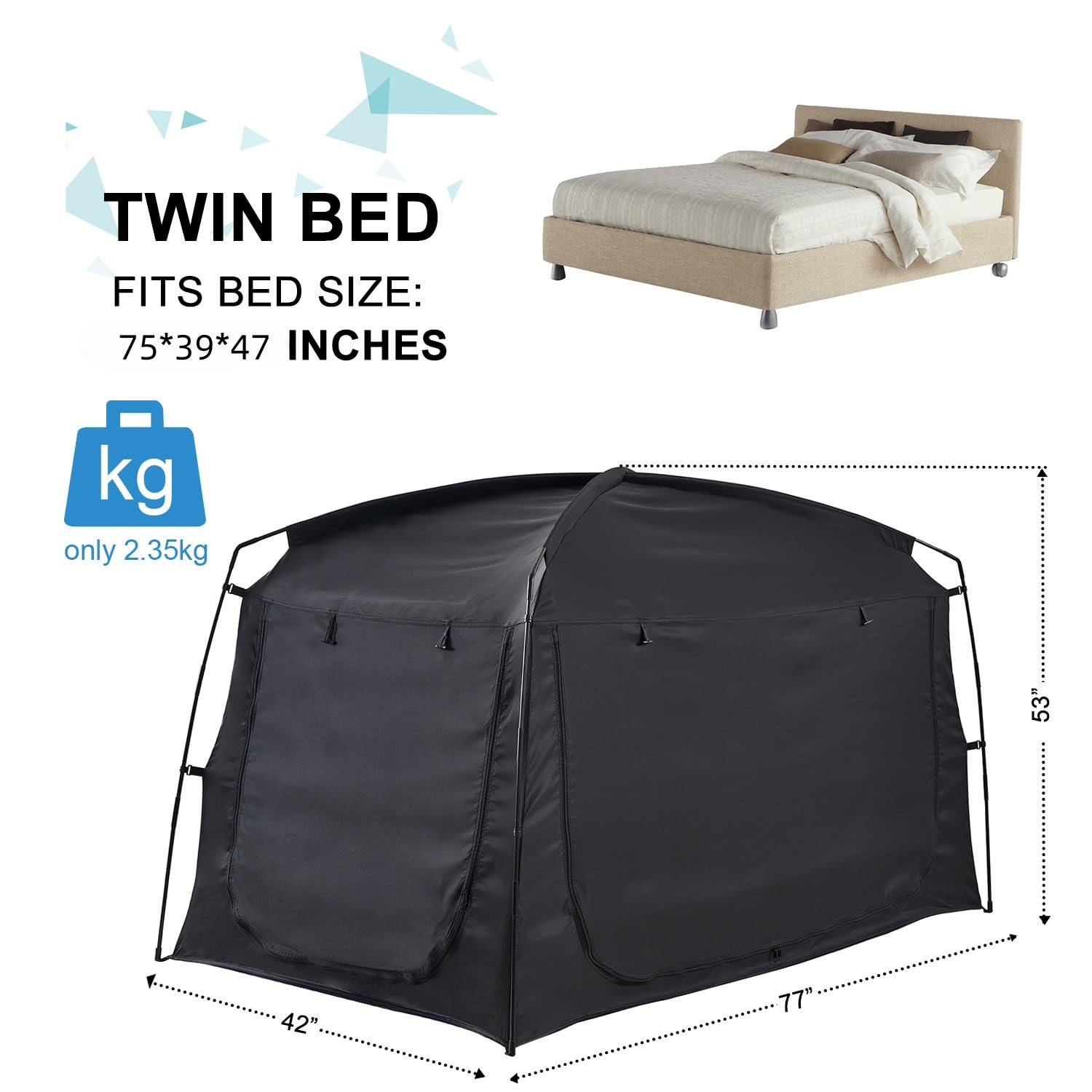 Privacy Bed Tent for Adults and Kids Portable Blackout Sleep Canopy with Breathable Mesh Windows, Light Blocking Bed Canopy Tent for Daytime Napping Privacy Shelter (Black Fits Twin Mattresses)