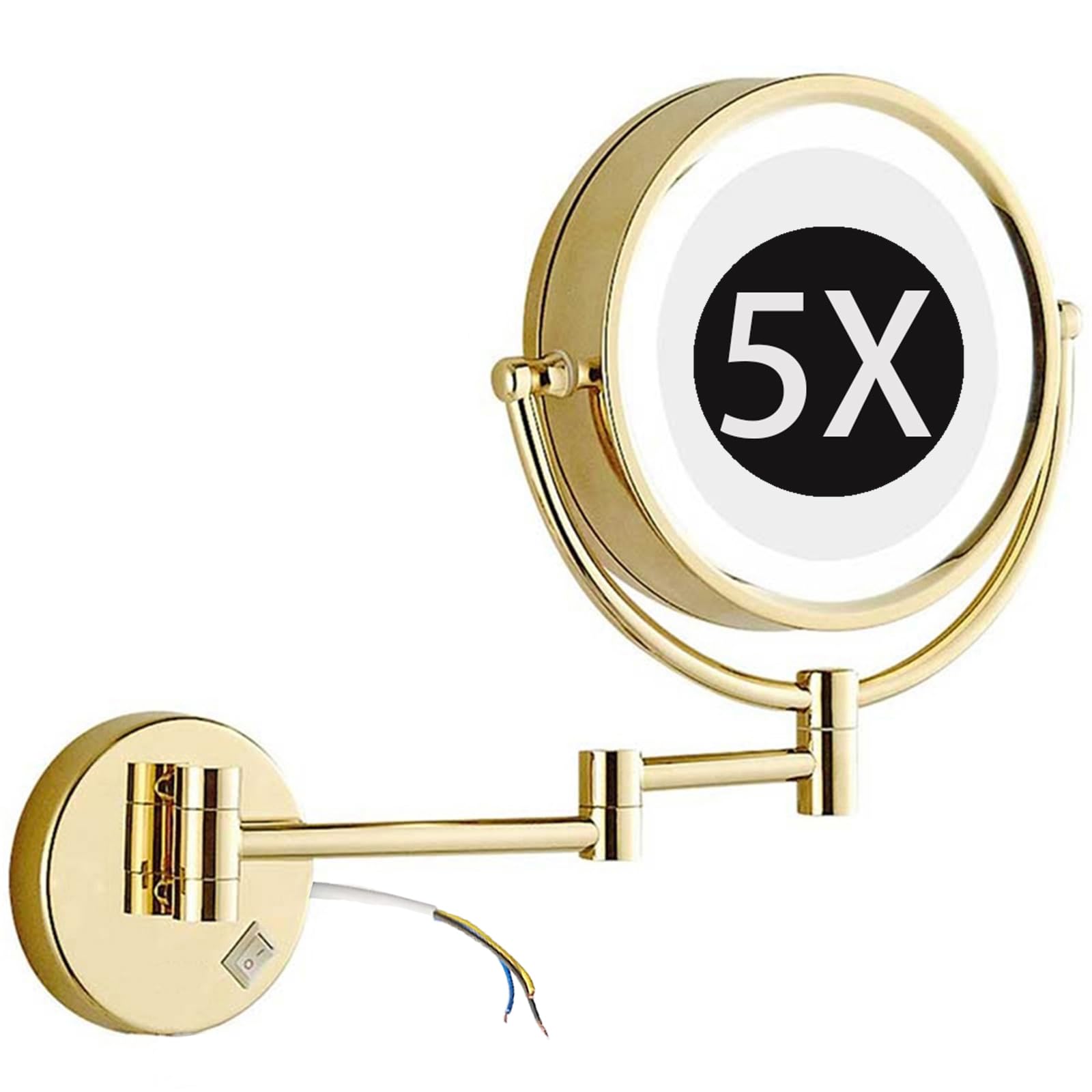 Miroir maquillage éclairé LED 5X miroir de salle de bain grossissant mural 360 degrés