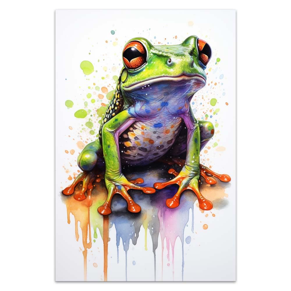 COTAILUnframed Canvas Wall Art For Bedroom Office Wall Decor, 18x12in Watercolor Colorful Frog Wall Decorations For Living Room Painting Pictures Artwork For Modern Posters Prints Home Decor