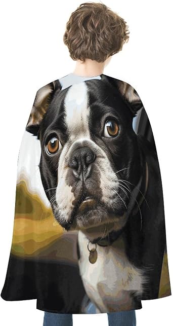 Renaissance Cape Halloween Costume for Men Women Puppy Dog Boston Terrier Vintage Capelet for Cosplay Parties