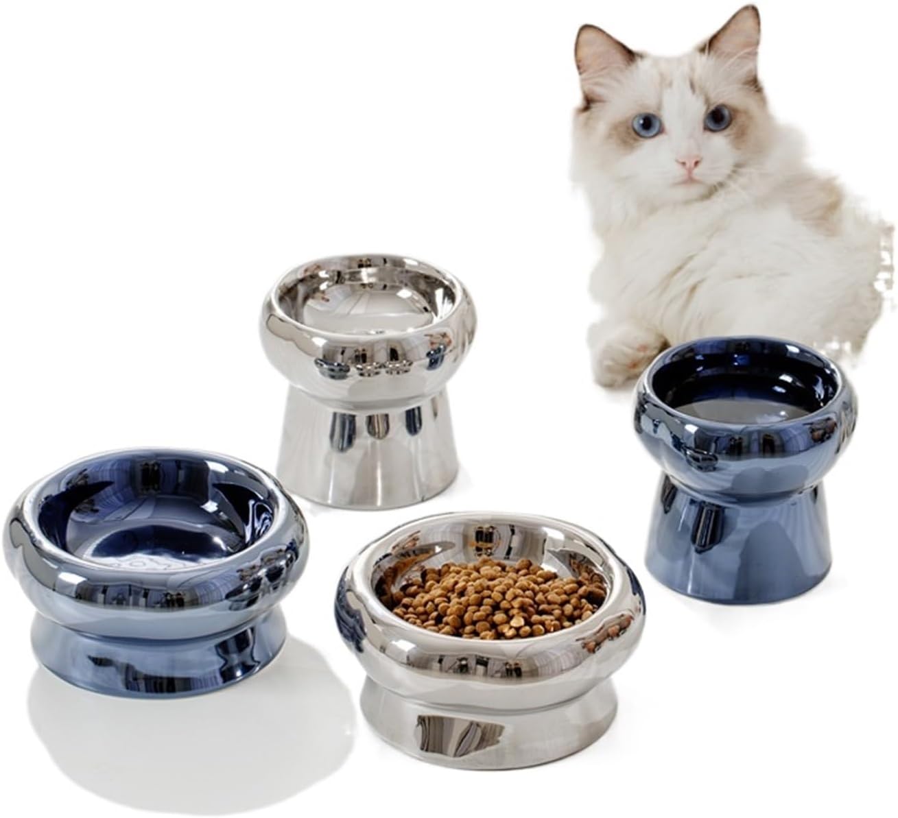 Pet Food Bowl, Pet Bowl, Pet Supplies, Cat Food Bowl, Ceramic Cat Bowl High Feet Protecting Cervical Spine Cat Food Bowl Cat Dog Cat Basin, Drinking Water Bowl Pet, Snack Ceramic Bowl (Size : Electro