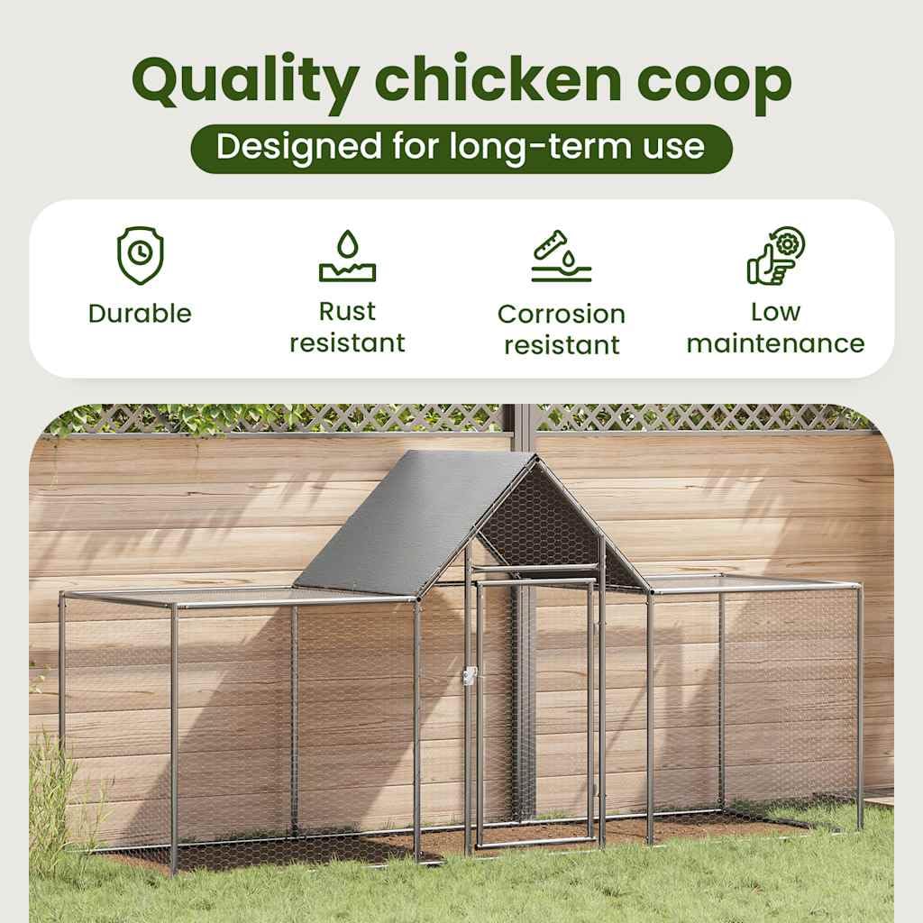 vidaXL Pollaio Robusto Tetto Impermeabile Gabbia Animali Polli Galline Allevamento Aviario Griglia in Metallo 3x1x1,5 m in Acciaio Zincato Argento