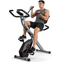 Foldable Exercise Bike for Home - 10dB Quiet Stationary Bike with Ergonomic Backrest, 300LB Capacity, Arm Resistance Bands, and Heart Rate Monitor for Indoor Small Apartment Cardio