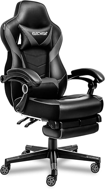 Fullwatt Video Racing Gaming Chair - with Footrest for Adults PU Leather High Back Adjustable Chairs Swivel Office Desk Chair with Lumbar,Headrestgrey