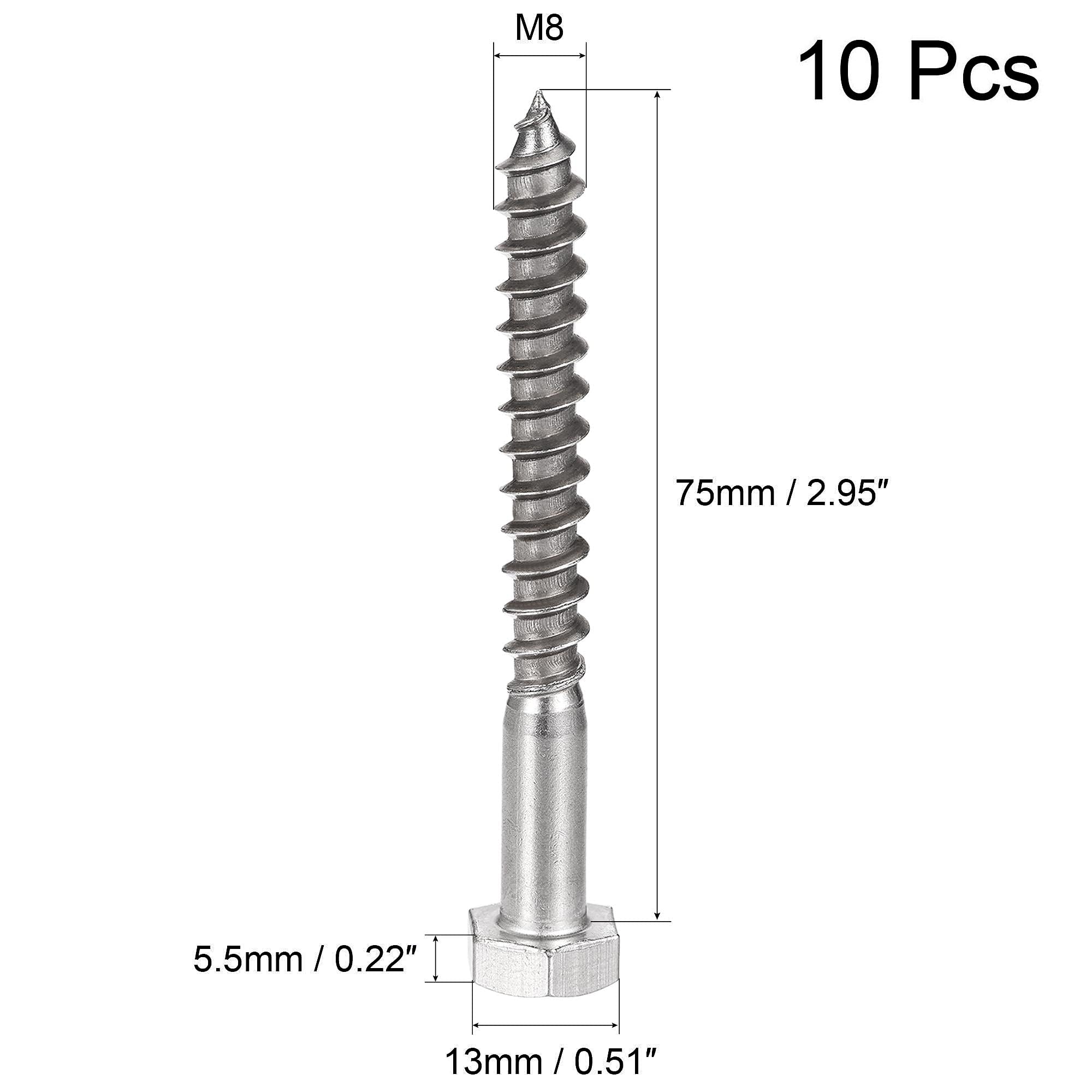 Unifizz 10 Pcs Hex Lag Screws, M8 x 75mm 304 Stainless Steel Wood Bolts - Image 2