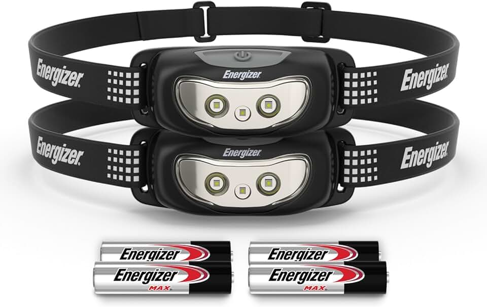 Energizer Universal LED Headlamp (2-Pack), Bright Head Lamp for Outdoors, Camping and Emergency Light, IPX4 Water Resistant (Batte