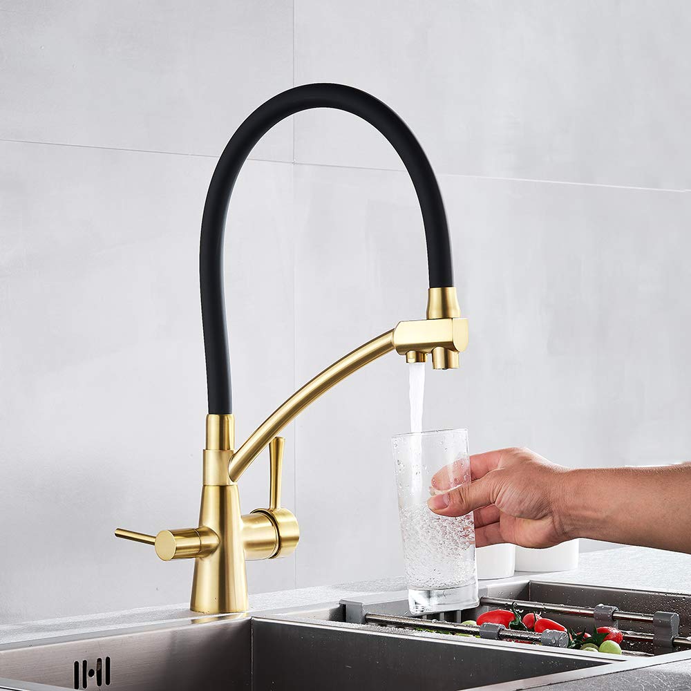 Grúa de agua pura premium en oro cepillado con sistema de filtrado para cocina 8