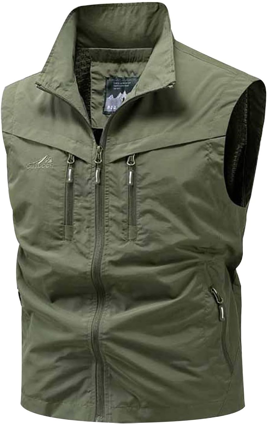 Shunking Jacket Vest Men Collar Tank Top with Zip Pockets | Fishing,Multi Pockets,Outdoor Photography,Camping Gear Organization,Hiking,Travel Sightseeing Tours,Urban Exploring Commutes