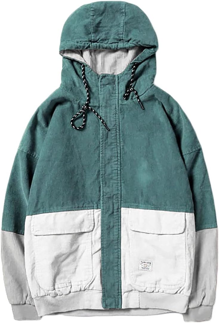 Mens Color Block Hooded Jacket,Corduroy 