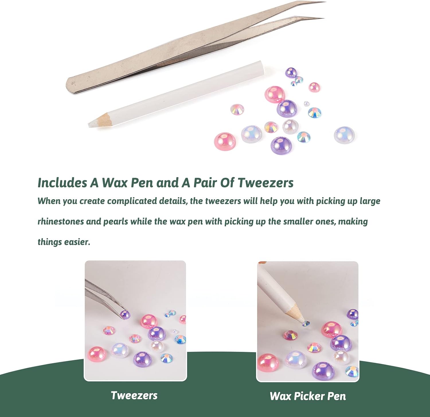 Craftdady 3400Pcs Gradient Imitation Pearls Beads Mermaid Color Flatback Pearls Cabochons Faceted Rhinestones with Pickup Pencil Resin Gems for Crafts Nail Arts Jewelry Making
