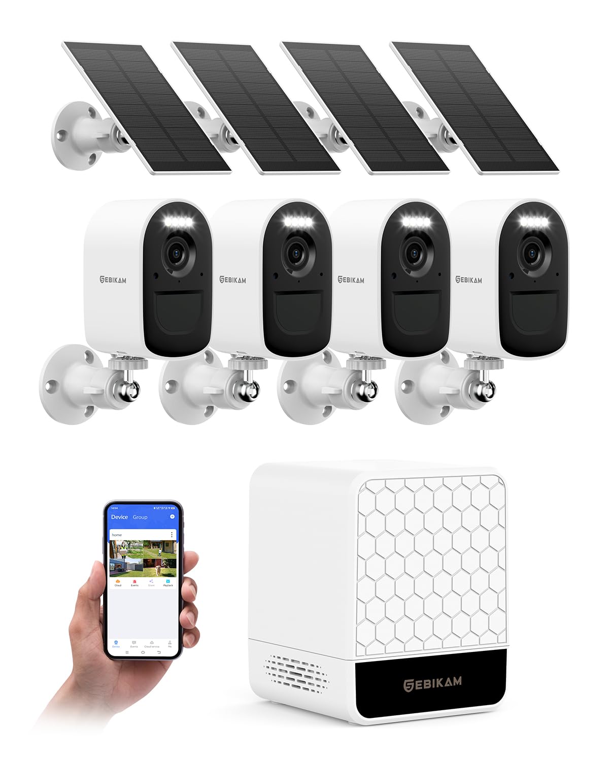 4MP Wireless Security Cameras Outdoor, 4-Cam Kit, Solar