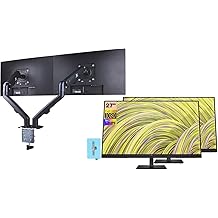 HP P27 G5 27" FHD IPS Monitor w/DKZ Hub, 5ms Response Time, Anti Glare, Flicker Free, VESA Mount, Displayport, HDMI, Black 64X69AA#ABA 2 Pack & ErgoFlexy Dual Monitor Mount