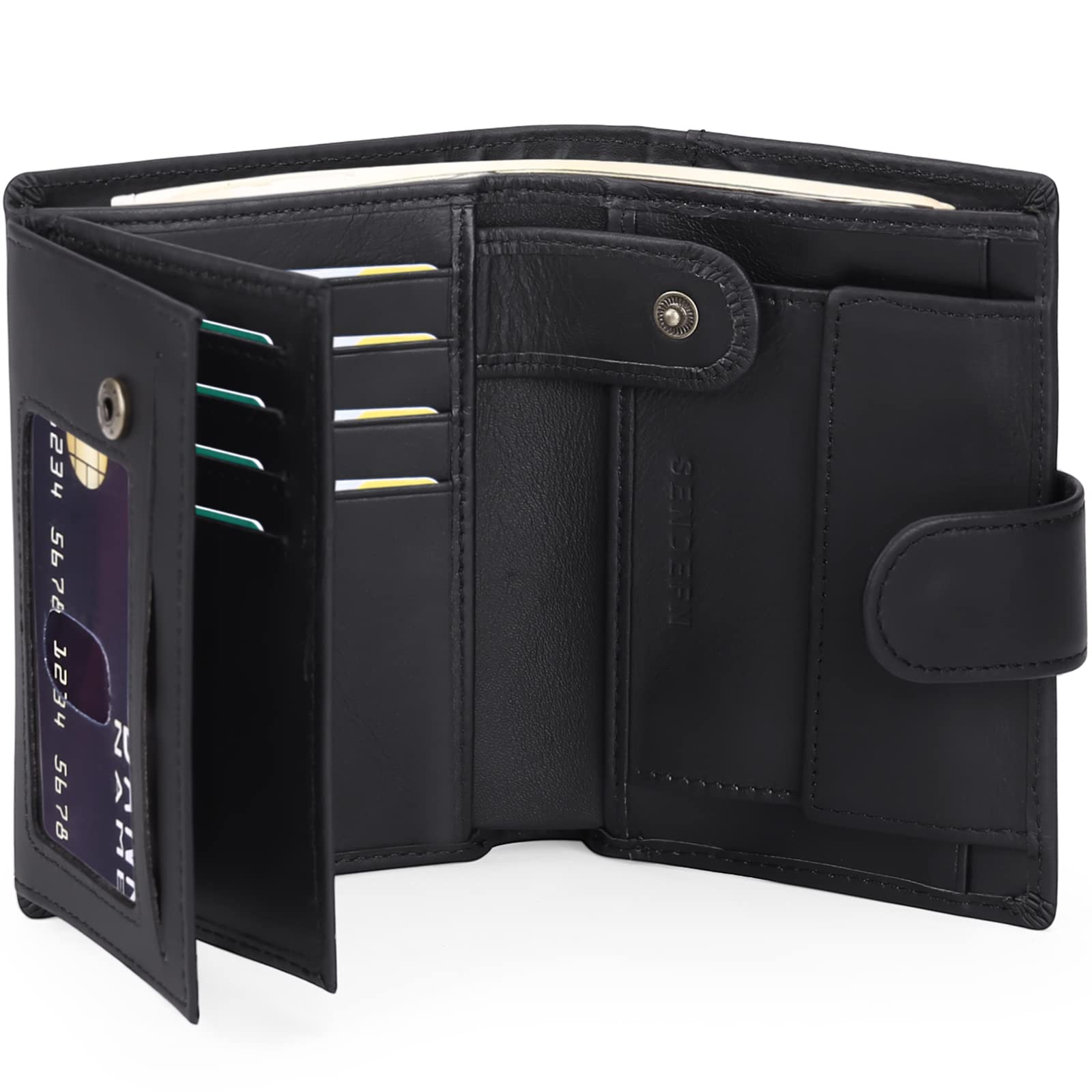 Cartera para Hombre Trifold de Piel auténtica con Bloqueo RFID, 19 Ranuras para Tarjetas, 3 Compartimentos para Billetes