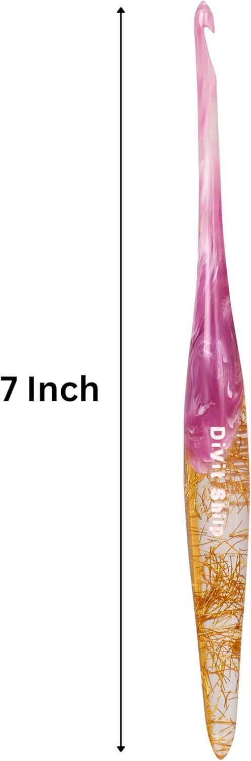 Divit Shilp Ergonomic Handle Crochet Hooks | Handcrafted 7’’ Resin Crochet Hook Knitting Needle, Craft Yarn Weave | Best Gift! (Purple & Golden) (4 mm)