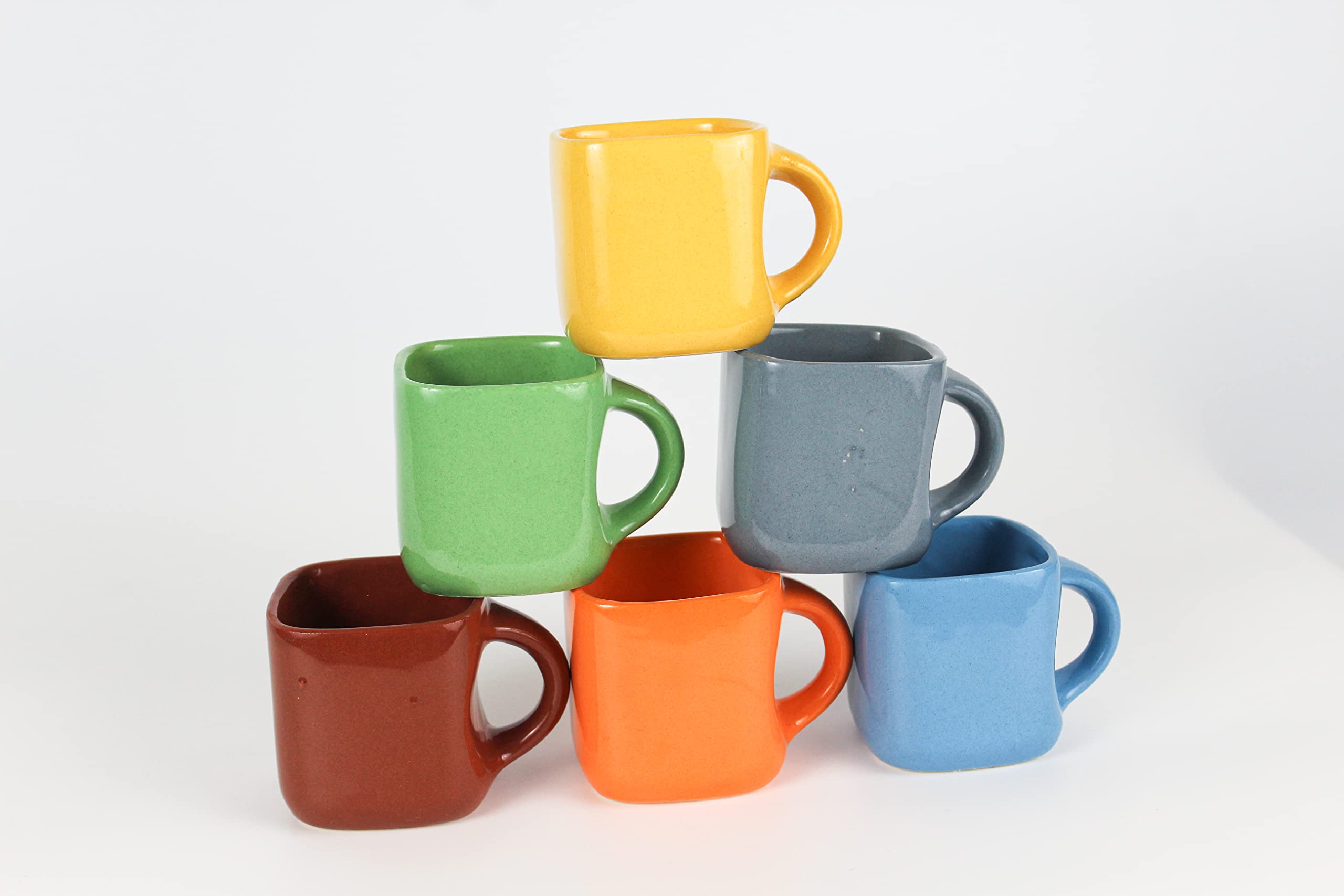 Vocal StoreBreak Sip Cup - Square Microwave Safe Multicolor Ceramic Tea Cup Ceramic - �(Pack of 6, 140ml Approx)