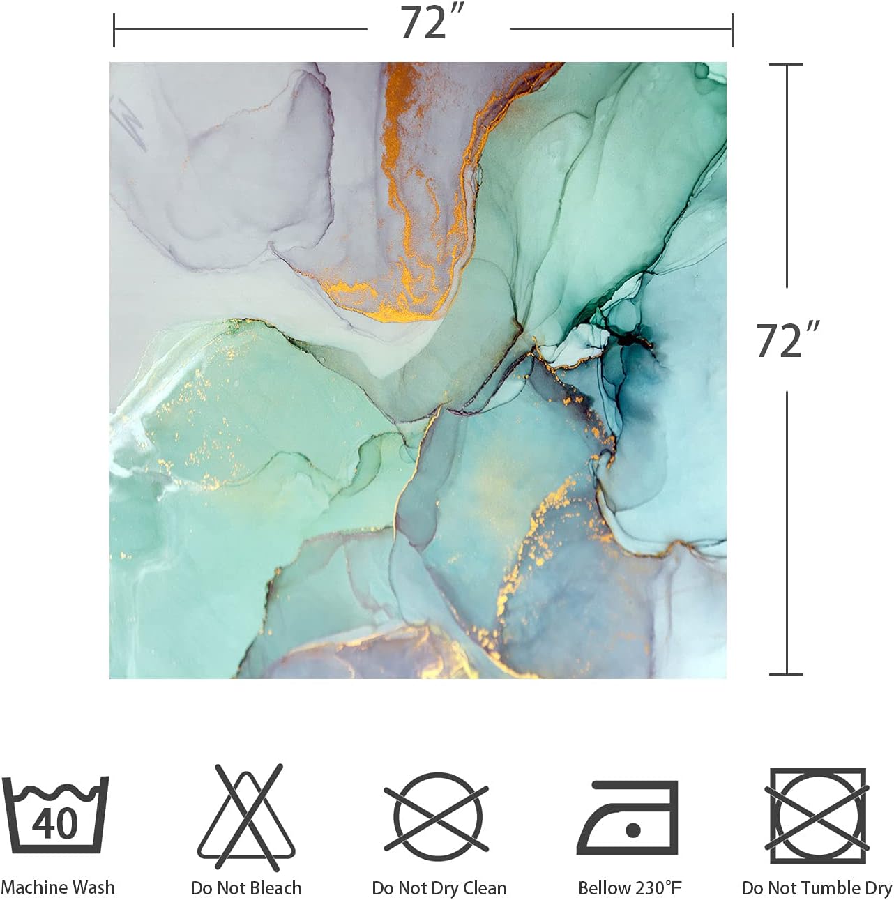 Gibelle Abstract Marble Shower Curtain, Blue Green Purple Jade Texture Gold Stripes Ombre Watercolor Paint, Modern Ink Art Decor Waterproof Fabric Curtain for Bathroom Set, 71x71 - Image 7
