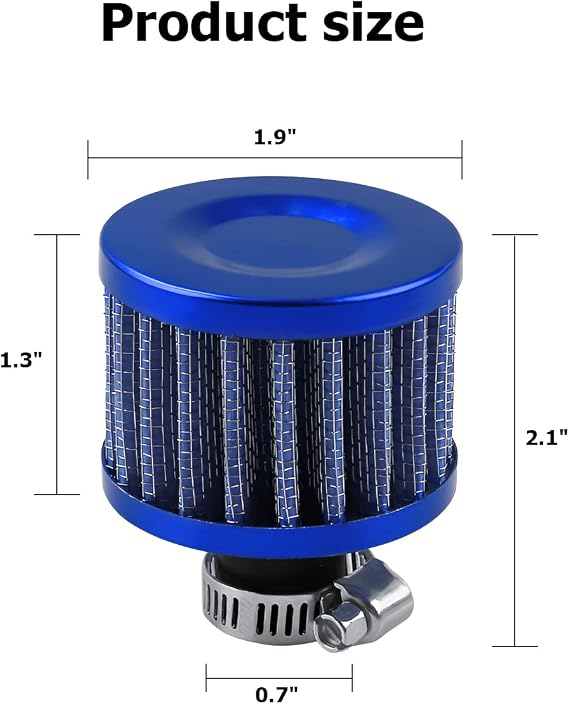 BESULEN Air Intake Filter Breather, 0.47 inch Universal Cold Air Filter, 12mm Car Turbo Vent Air Intake Filter Cleaner, Crankcase Breather Compatible with Car and Motorcycle Engine Parts (Blue)