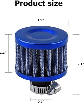 BESULEN Air Intake Filter Breather, 0.47 inch Universal Cold Air Filter, 12mm Car Turbo Vent Air Intake Filter Cleaner, Crankcase Breather Compatible with Car and Motorcycle Engine Parts (Blue)