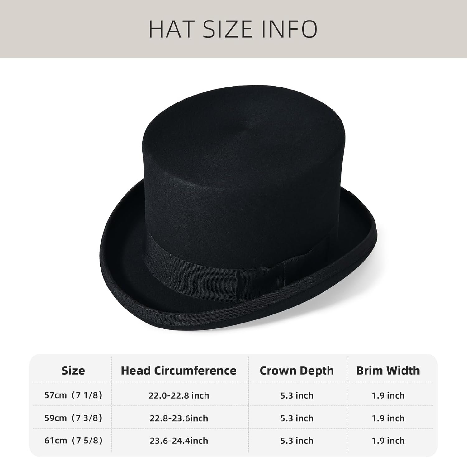 Willheoy Mens Top Hat for Women 100% Wool Black Felt Top Hat Costume with 7pcs Feather Party Dress Tophat Magician Hats - Image 2