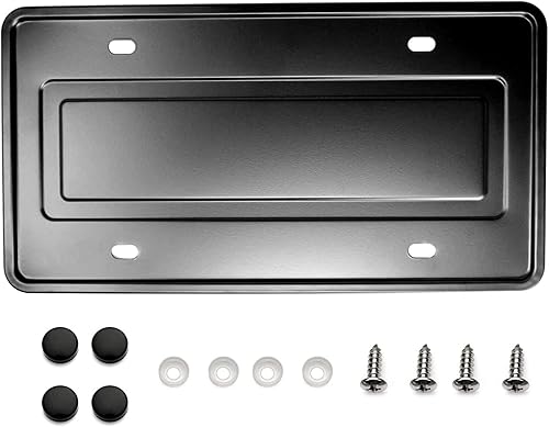 Soporte de placa de matrícula de acero inoxidable duradero con refuerzo trasero (negro)