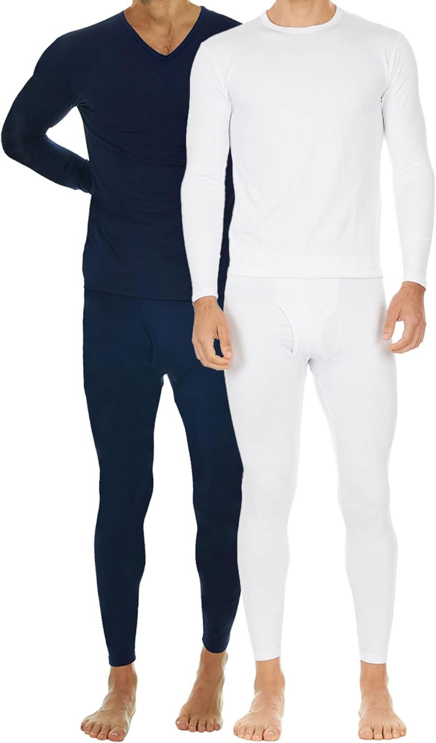 Thermajohn Long Johns V and Crew Set Size S Navy & White at Amazon