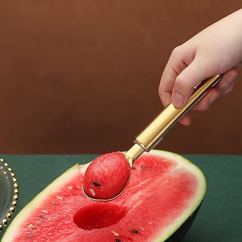 Miniatura 2 de Berglander - Cuchara de helado de acero inoxidable para galletas, conos de melón con chapado en oro de titanio, herramientas especiales y