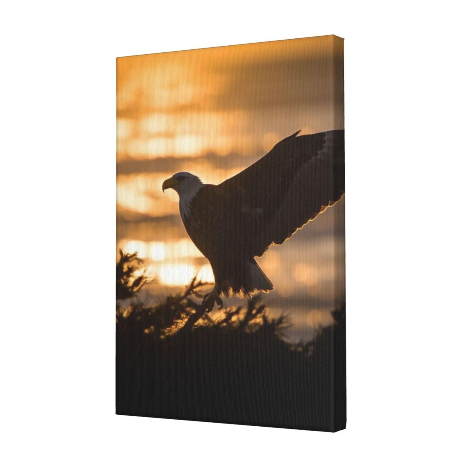 FodPand Backlit Eagle Canvas Wall Art for Living Room Wall Decor 12"x18" Modern Artwork Painting Pictures Hanging Canvas Prints Aesthetic Wall Art for Bedroom Bathroom Office Wallart Decor