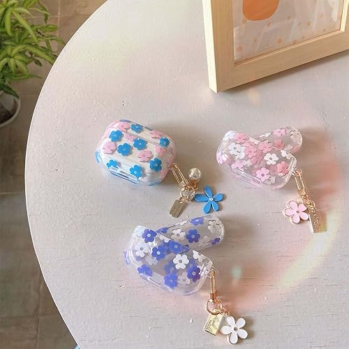 Miniatura 5 de Faneiy Funda protectora para AirPods de 3 generación con llavero, bonita funda protectora para auriculares con diseño floral de flores rosadas, TPU