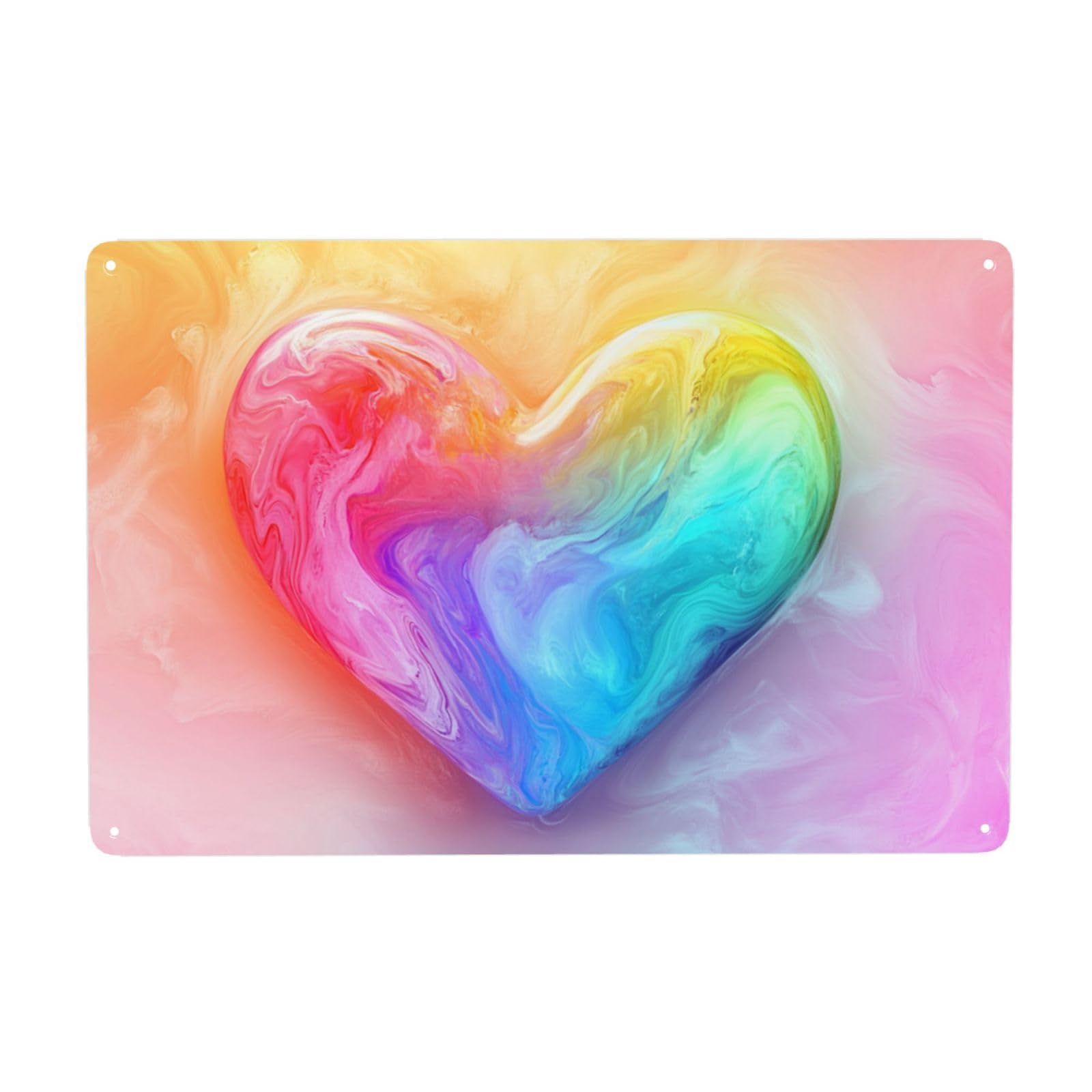 Woshuwo White Colorful Pastel Liquid Marble Heart Metal Signs Tin Wall Art Decor For Bathroom Toilet Washroom Farmhouse Restroom Yard 20X30 Cm