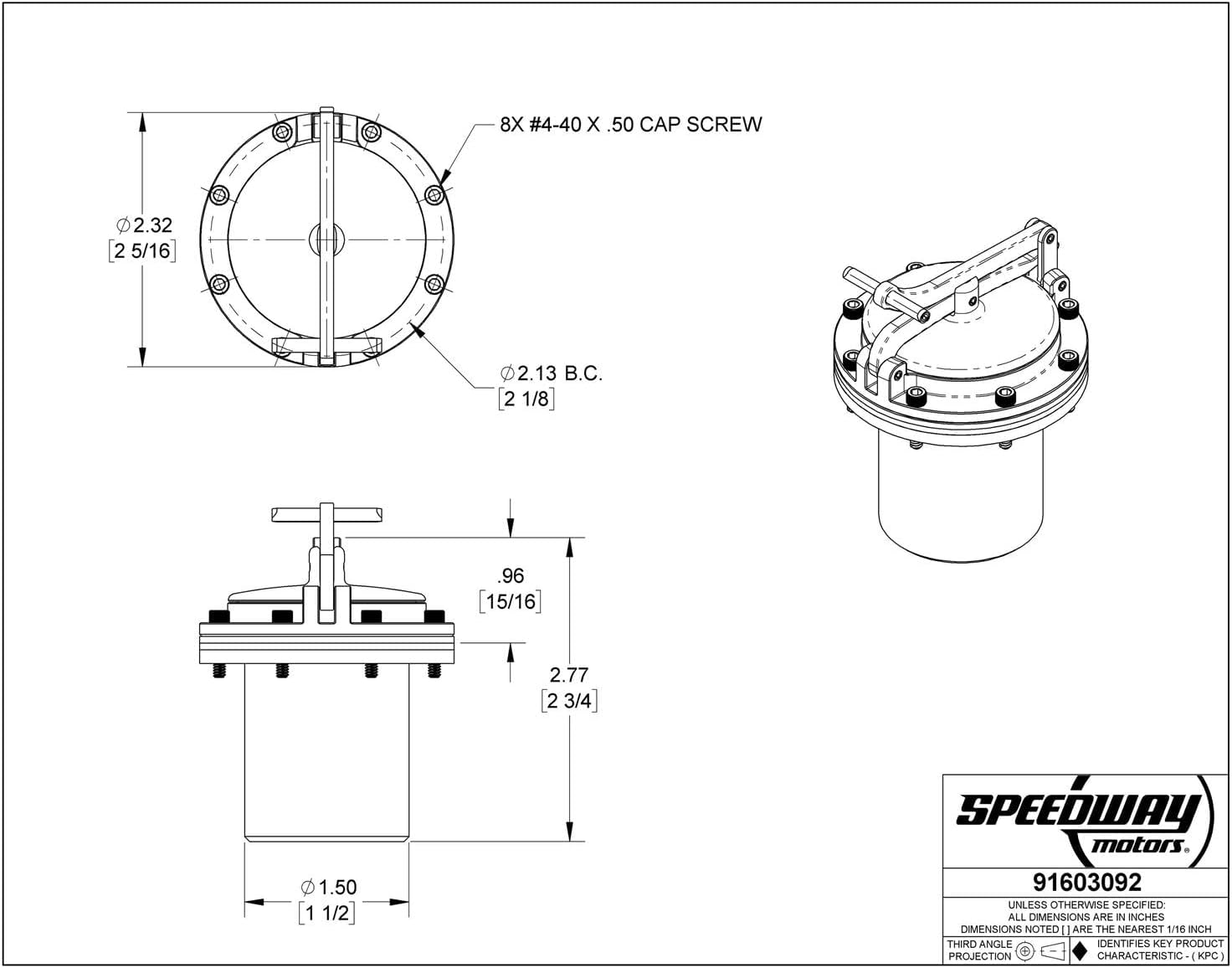 Small Positive Locking Flip-Up Gas Cap, Fender Fuel w/Filler Hose