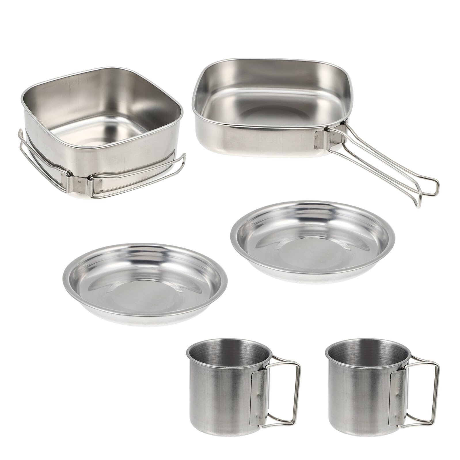 Alipis Set de Cuisson Camping Acier Inoxydable Vaisselle Portable pour Pique- et Randonnée Ustensiles Durables avec Poignées Pliables Matériel de Cuisson Extérieur Pratique