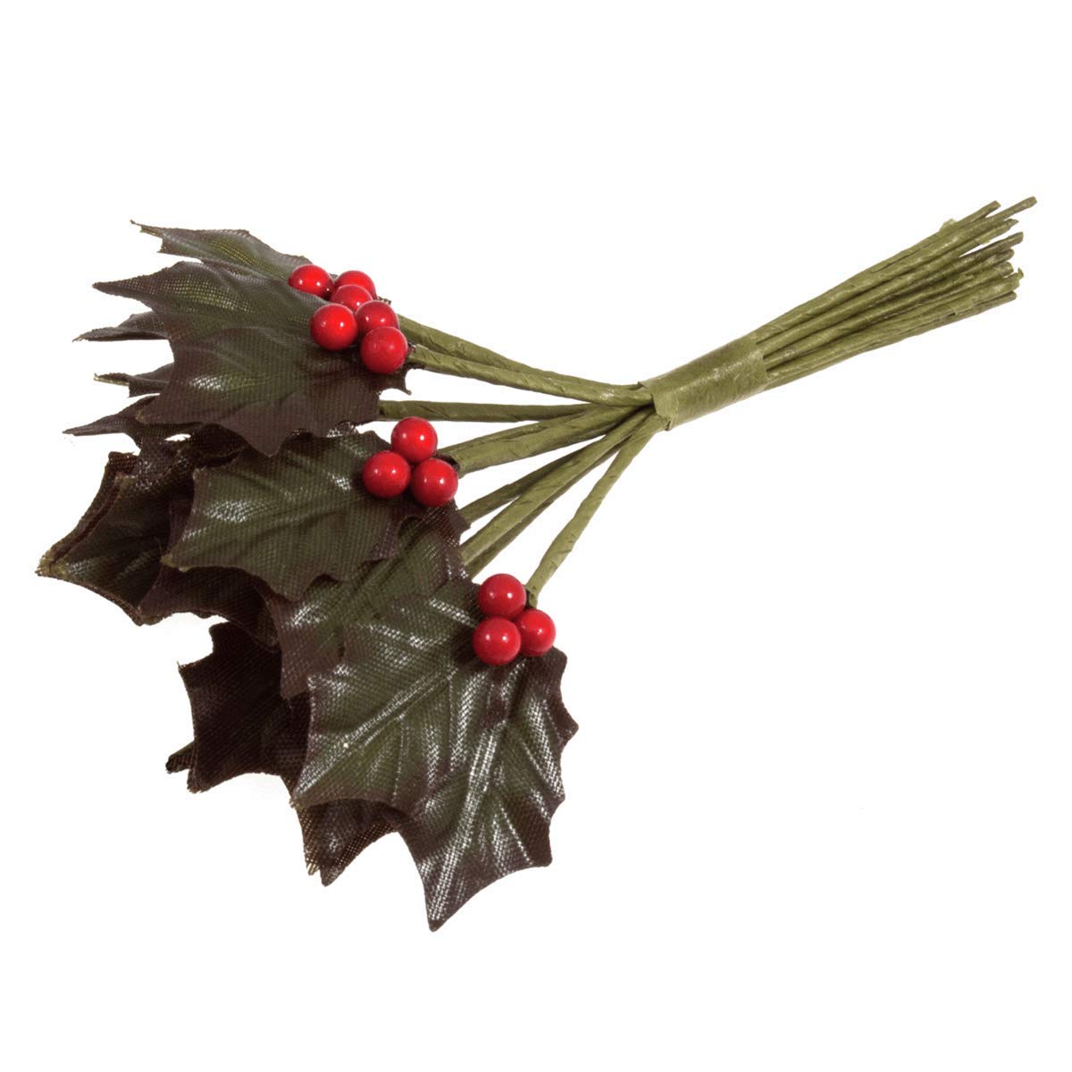 Artificial - Holly Leaves and Berries - Double leaves -12 Stems
